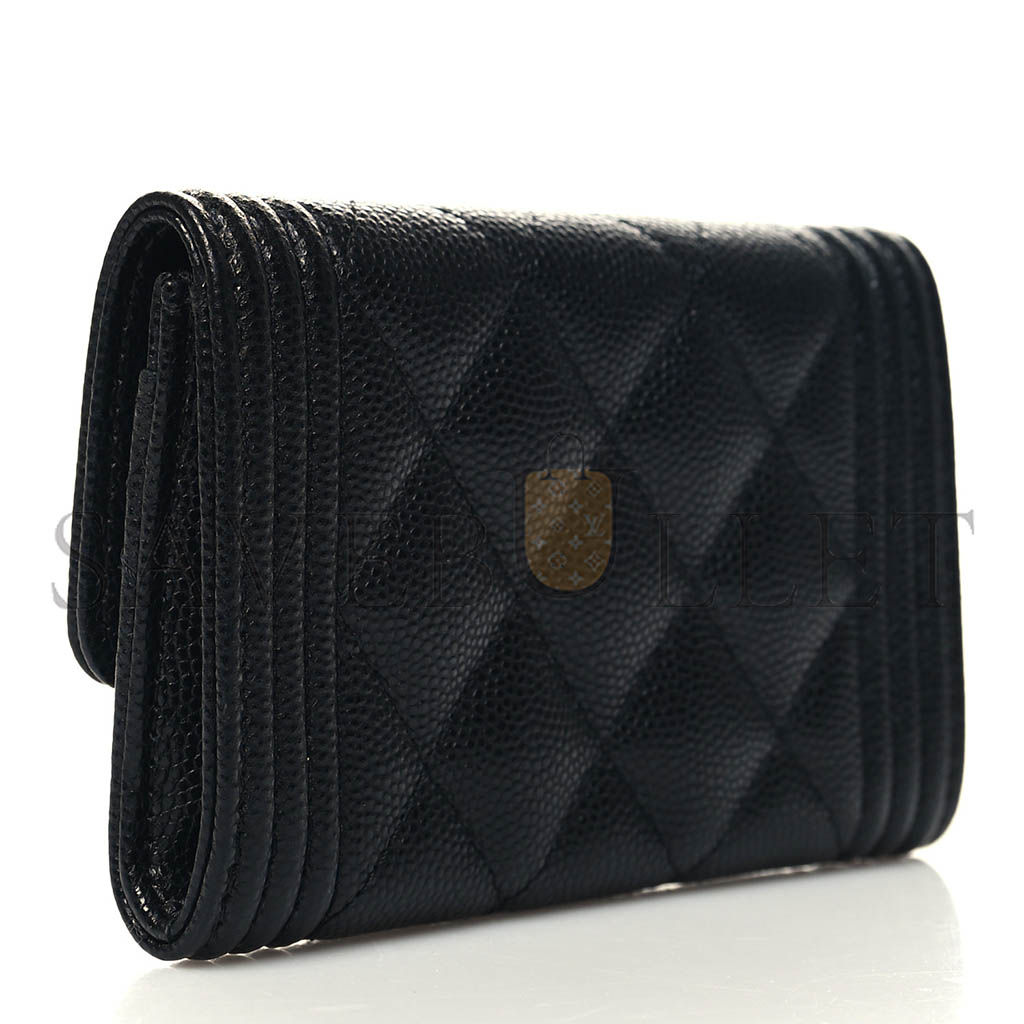 Ch*el caviar quilted boy flap card holder black a80603 (11.3*7.5*2.1)